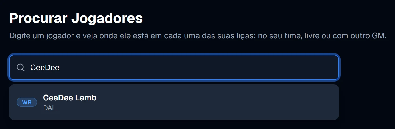 Procurar Jogadores com CeeDee digitado e a sugestão CeeDee Lamb