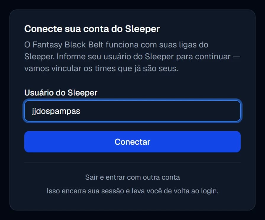 Conecte sua conta do Sleeper: o campo Usuário do Sleeper e o botão Conectar
